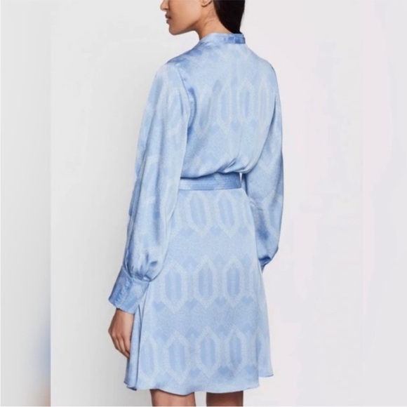 NWOT Equipment Fanetta Geo Printed Blue Long Sleeve Belted Wrap Dress 6 MSRP$425 - Picture 5 of 12